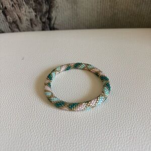 Chic Beaded Bracelet with Green and Pink Accents